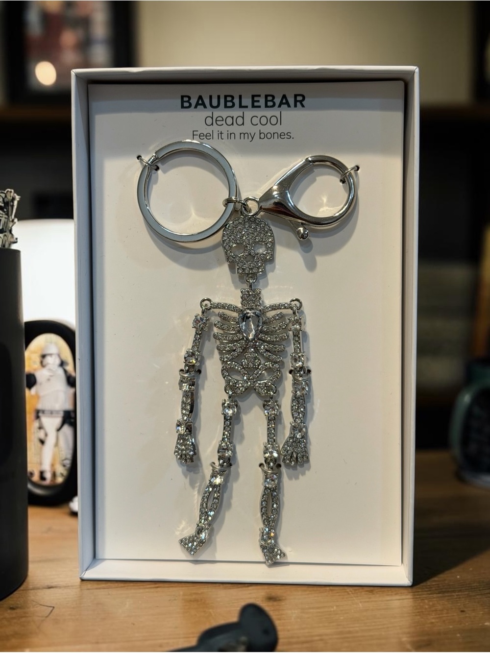 BaubleBar Dead Cool Silver Crystal Skeleton Keychain Bag Charm